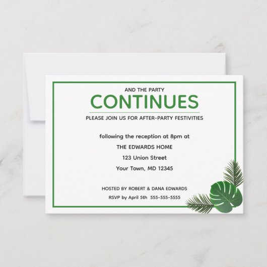 Tropische moderne bruiloft na feest Kaart (Voorkant)