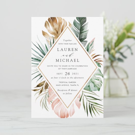 Tropische, moderne goudpalm groen, bloeiend kaart (Staand voorkant)