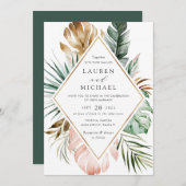 Tropische, moderne goudpalm groen, bloeiend kaart (Voorkant / Achterkant)