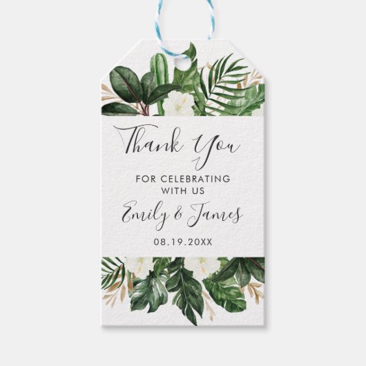 Tropische moderne palmblad cactus typografie cadeaulabel (Voorkant)