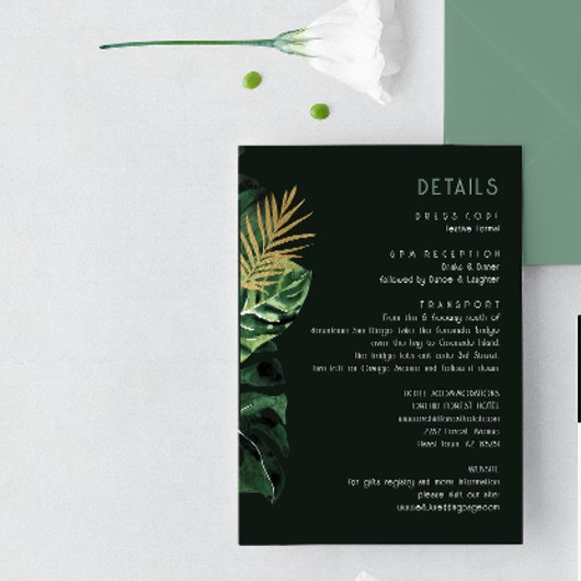 Tropische moderne palmbladeren stoffige groene beh informatiekaartje