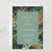 Tropische moderne palmbladeren stoffige groene bru kaart (Voorkant)