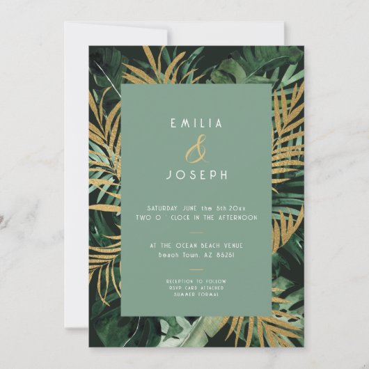 Tropische moderne palmbladeren stoffige groene bru kaart (Voorkant)