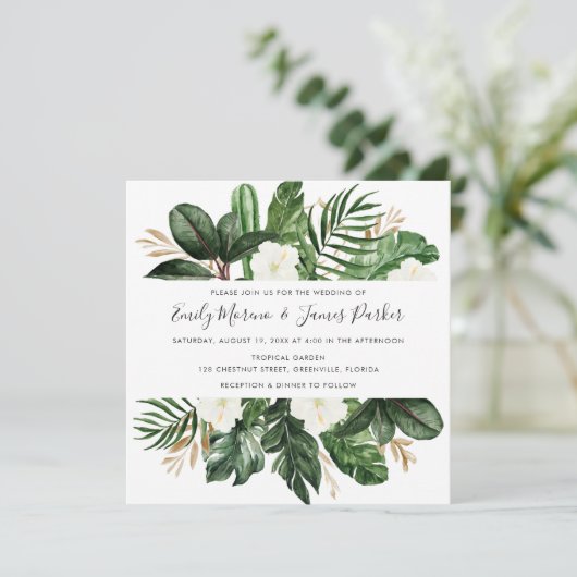 Tropische moderne palmcactus — witte flora kaart (Staand voorkant)