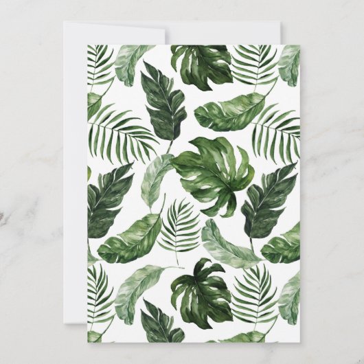 Tropische moderne palmcactus — witte flora save the date (Achterkant)