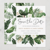 Tropische moderne palmcactus — witte flora save the date (Voorkant / Achterkant)