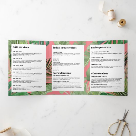 Tropische moderne salonontwerper roze brochure drieluik kaart (Binnen)