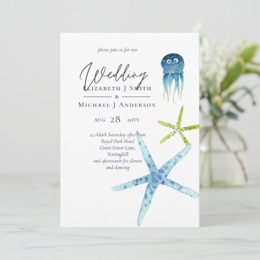 Tropische moderne strand oceaanthema trouwkaarten (Staand voorkant)