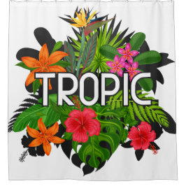 Tropische moderne tropische hibiscus-tekst op groe douchegordijn