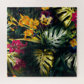 Tropische moderne Waterverf palmbladeren en lelies Legpuzzel (Horizontaal)