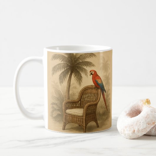 Tropische Mok –  Parrot & Wicker Stoel (Met donut)