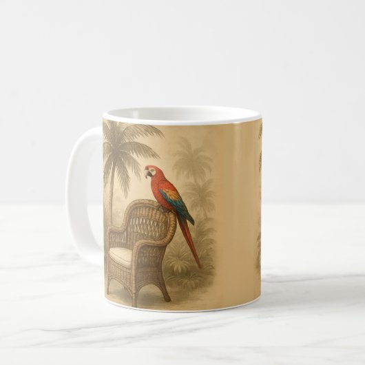 Tropische Mok –  Parrot & Wicker Stoel (Voorkant links)