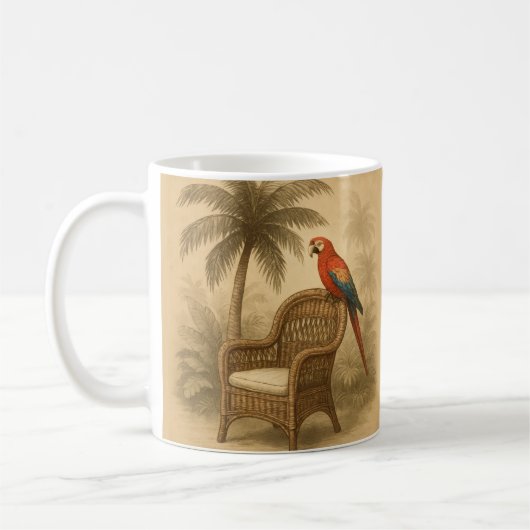 Tropische Mok –  Parrot & Wicker Stoel (Links)