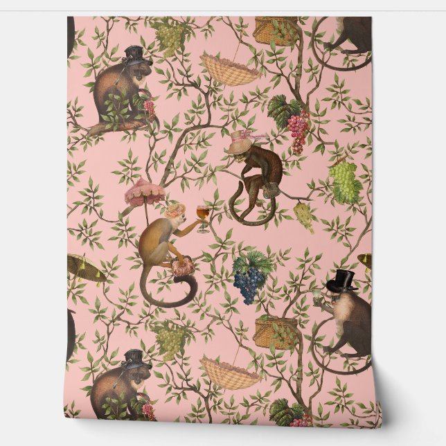 Tropische  Monkey Gardenparty Chinoiserie Behang (Afrollen)