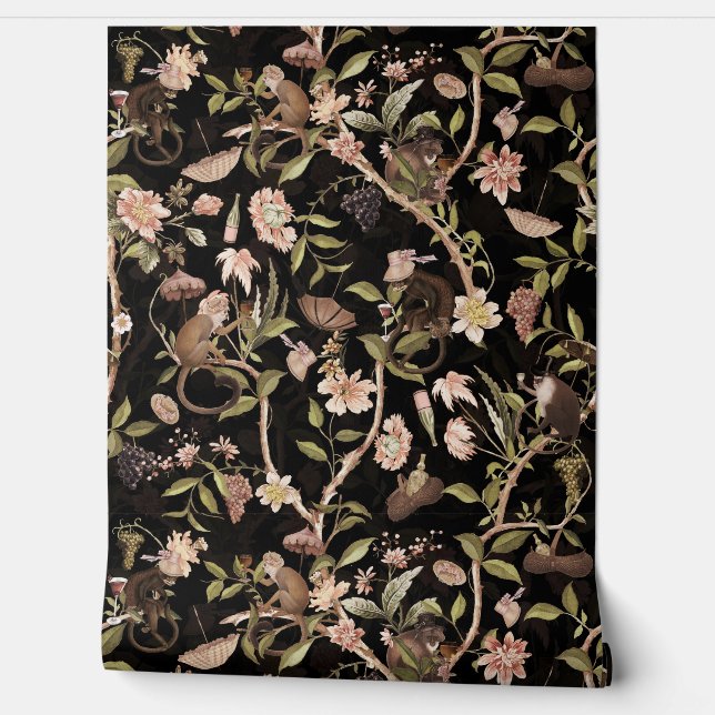 Tropische  Monkey Gardenparty Chinoiserie Behang (Afrollen)