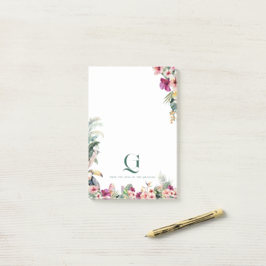 Tropische Monogram Bloemige Persoonlijke Werkplek Post-it® Notes (Op bureau)