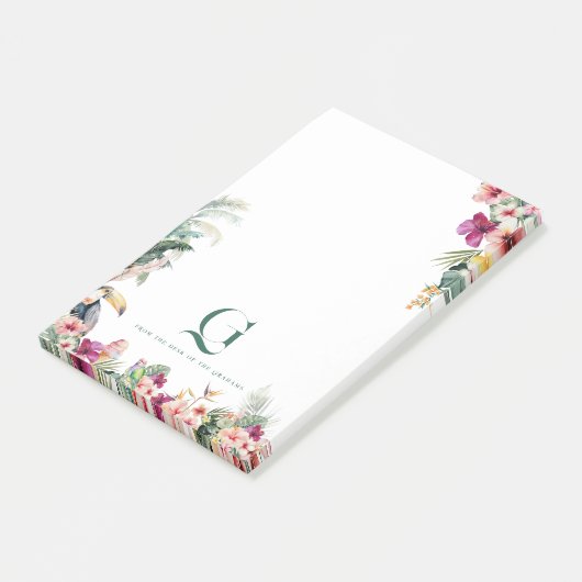 Tropische Monogram Bloemige Persoonlijke Werkplek Post-it® Notes (Schuin)