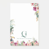 Tropische Monogram Bloemige Persoonlijke Werkplek Post-it® Notes (Voorkant)