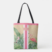 Tropische monogram Faux Burlap Jute Canvas tas (Achterkant)