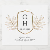 Tropische Monogram Gouden Kam Trouwfles Label Sparkling Wijnetiket (Enkel label)