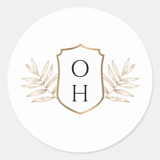 Tropische Monogram Huwelijk Sticker | palmsteun (Voorkant)