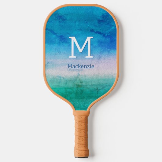 Tropische monogram Ocean Blue Green Beachy Pickleball Paddle (Voorkant)