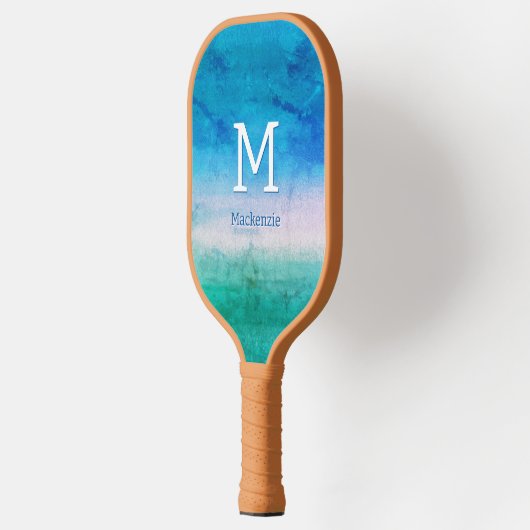 Tropische monogram Ocean Blue Green Beachy Pickleball Paddle (Links)