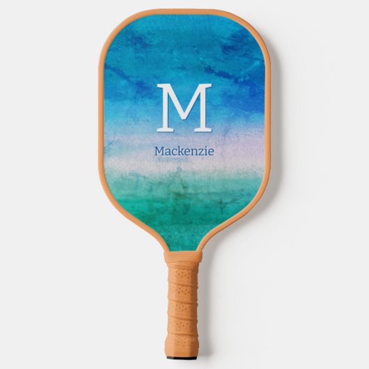 Tropische monogram Ocean Blue Green Beachy Pickleball Paddle (Achterkant)