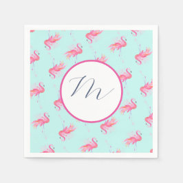 Tropische monogram roze flamingo Waterverf Servet