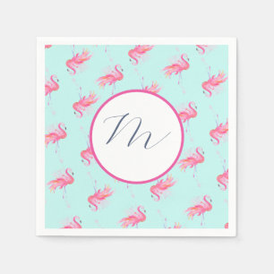 Tropische monogram roze flamingo Waterverf Servet