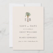 Tropische Monogram Trouwkaart 'Palm Logo' Save the Date (Voorkant)