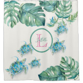 Tropische monogram Zee Turtle Douchegordijn (Voorkant)