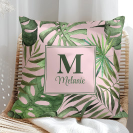 Tropische Monstera Aangepaste Naam en Initiaal Kussen