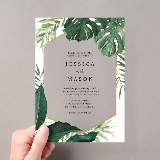 Tropische Monstera Acryl Trouw Uitnodiging (Insitu (Draagbaar))