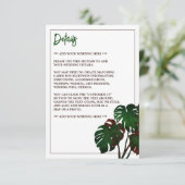 Tropische Monstera Beach bruiloft detail Informatiekaartje (Staand voorkant)