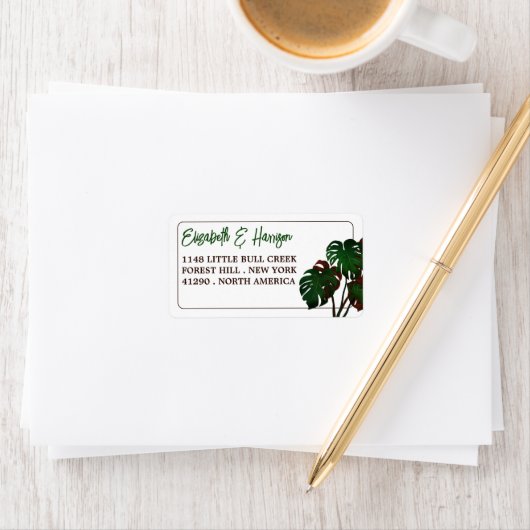 Tropische Monstera Beach bruiloft Etiket (Insitu)