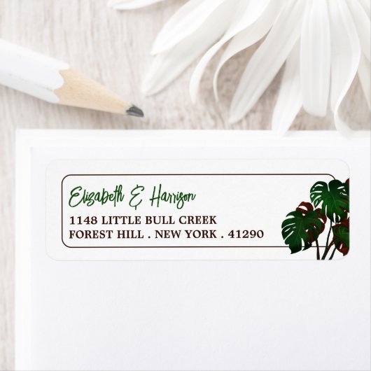 Tropische Monstera Beach bruiloft Etiket (Insitu)