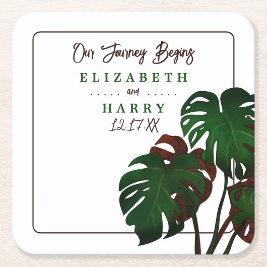 Tropische Monstera Beach bruiloft Kartonnen Onderzetters (Voorkant)