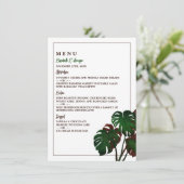 Tropische Monstera Beach bruiloft Menu (Staand voorkant)