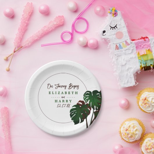 Tropische Monstera Beach bruiloft Papieren Bordje (Feest)