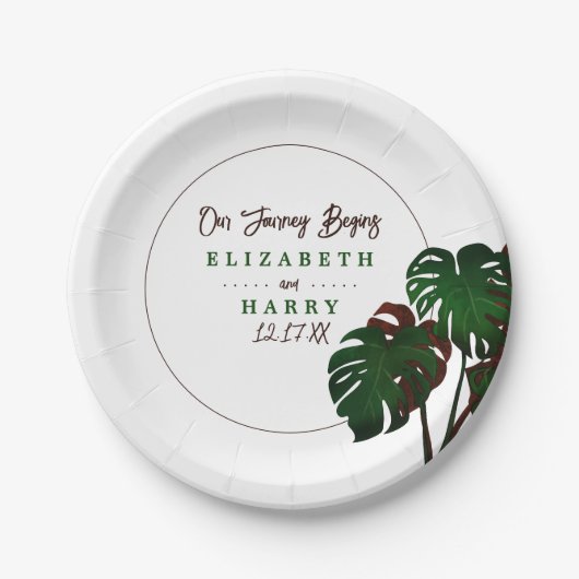 Tropische Monstera Beach bruiloft Papieren Bordje (Voorkant)