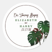 Tropische Monstera Beach bruiloft Ronde Sticker (Voorkant)