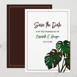 Tropische Monstera Beach bruiloft Save The Date