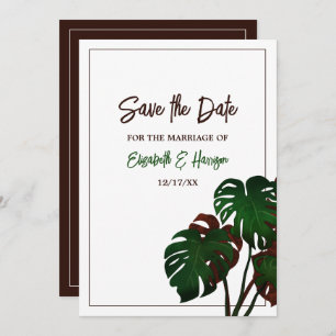 Tropische Monstera Beach bruiloft Save The Date