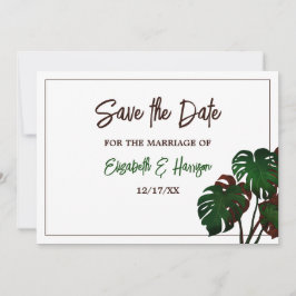 Tropische Monstera Beach bruiloft Save The Date