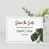 Tropische Monstera Beach bruiloft Save The Date (Staand voorkant)