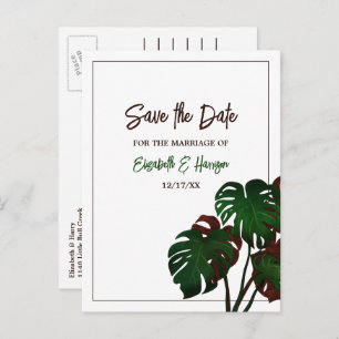 Tropische Monstera Beach Bruiloft Save the Date Aankondigingskaart