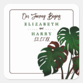 Tropische Monstera Beach bruiloft Vierkante Sticker (Voorkant)