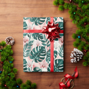 Tropische Monstera-bladeren en delicate orchideeën Cadeaupapier