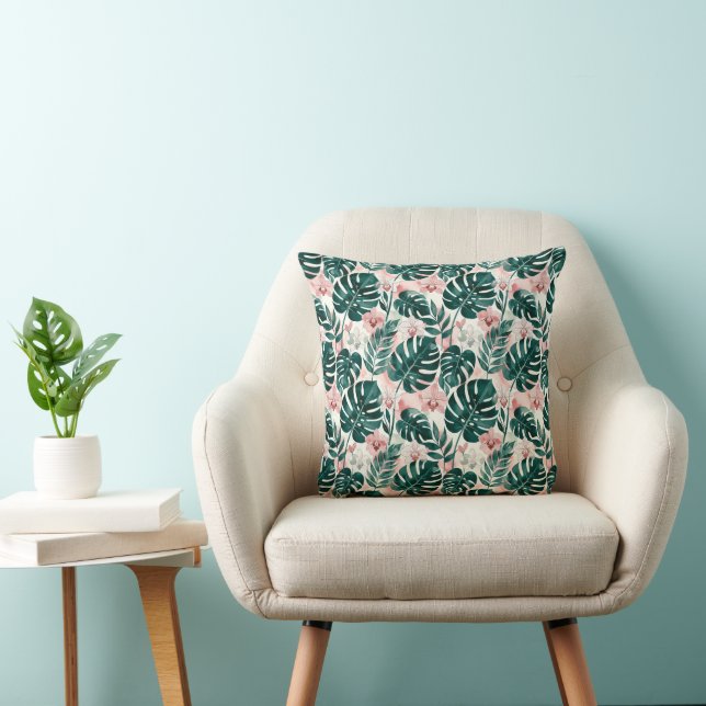 Tropische Monstera-bladeren en delicate orchideeën Kussen (Stoel)